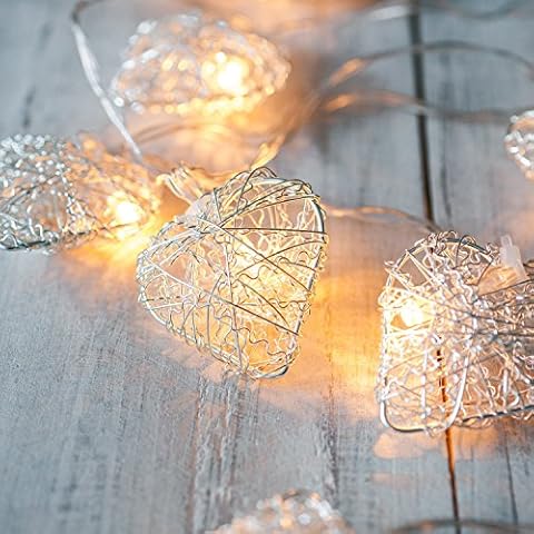 Lights4fun 10 Warm White LED Heart String Lights Cover