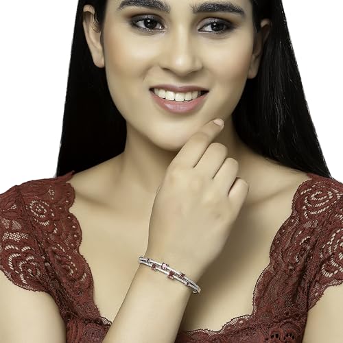 Rhodium-Plated American Diamond Studded Kada Bracelet