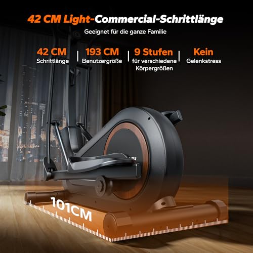 MERACH Crosstrainer für Zuhause mit 42 cm Schrittlänge, Ultraleise Ellipsentrainer mit Magnetwiderstand, 16 Widerstandsstufen, für Effektives Ausdauertraining, Eigener App, Belastbar Bis 150 kg – Bild 3