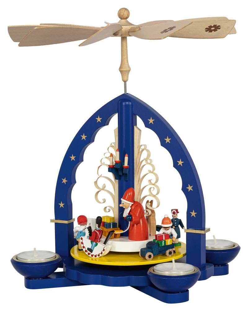 Pyramide de Noël bleue cadeau de l'Avent pour bougie hauteur 27 cm