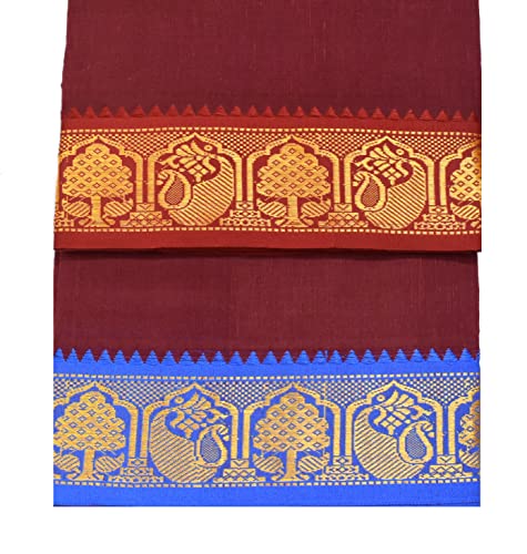 Image of TUNI MANI Men's Panchakacham Dhoti with Angavasthram Towel, Jari Border, 100% Cotton, Size: 9 X 5 (4.0mtr Dhoti, 2.25mtr Towel) (Unstitched)