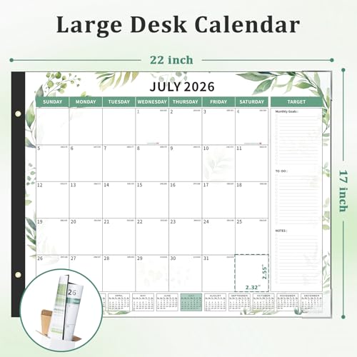 Image of Ospelelf Desk Calendar 2026-2027 Large 22 inchx17 inch Monthly Family Planner Pad with Protective Cover 18 Months Use July 2026 to December 2027 Floral Green