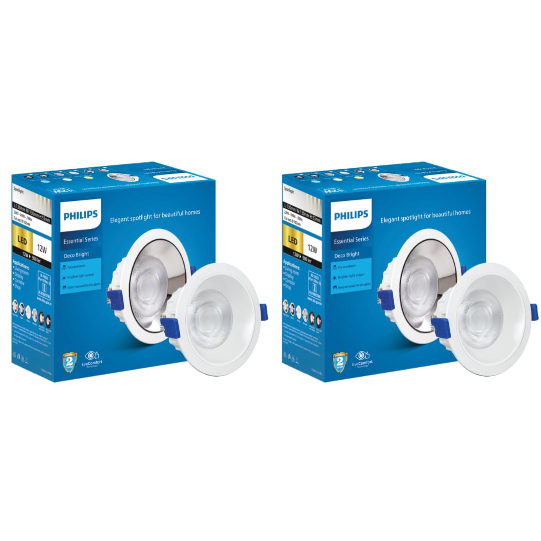 PHILIPS Polycarbonate 12 Watt White Reflector Led Ceiling Cob Round Spot Light with Focused Beam|Cut Out: 102Mm|Cool Day Light,Pack of 2 (Deco Bright)-image-25