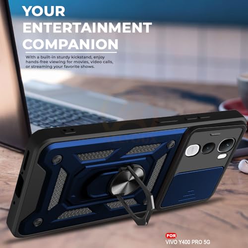 Image of Armor Bumper Back Cover Case for Vivo Y400 Pro 5G | Rotating Camera Cover, Ring Holder & Kickstand | Heavy Duty & 360 Degree Protection Vivo Y400 Pro 5G Back Cover (Blue)