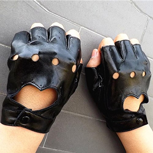 Lavany Women's Girls Winter Driving Sports Fingerless Imitation leather Gloves (Black)