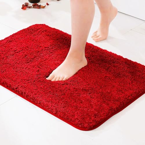 Image of Super Soft Microfiber Anti Skid & Anti Slip Water Absorbent Machine Washable Doormat for Bathroom, Office, Kitchen Size 16 x 24 Inch, Color-Red