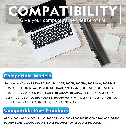 Image of Wefly AL32-1005 Laptop Battery Compatible for ASUS Eee PC 1005HA-M 1005HA-P 1005HA-PU1X 1005HA-PU1X-BK 1005HA1X-BU 1005HA-V 1005U1-BU1X Laptop Battery