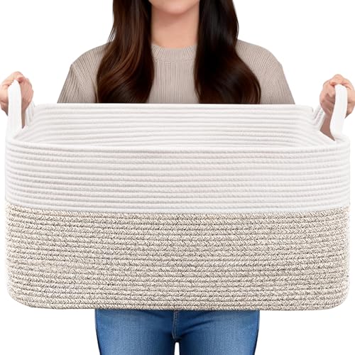 Mavivegue Large Storage Basket 65L Woven Blanket Basket Toy Basket with Handle Laundry Hamper for Living Room Nursery Bedroom- 55x38x30 CM