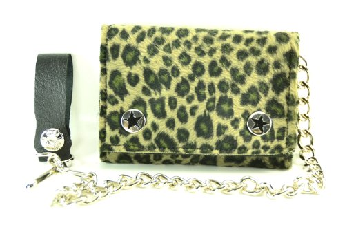 Fuzzy Leopard Tri-fold Bikers Wallet with 16