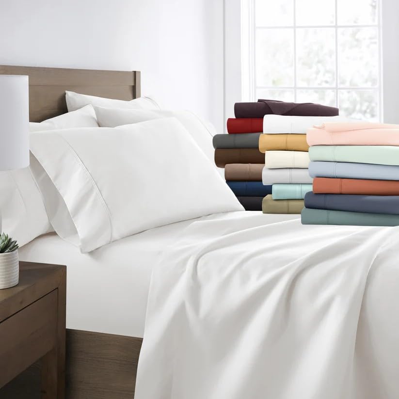 King Sheet Set - 100% Cotton Soft Long-Staple Combed Pure Natural Bed Sheet Set - Hypoallergenic Easy Fit - 4 Piece Set - Bedding Sheets & Pillowcases