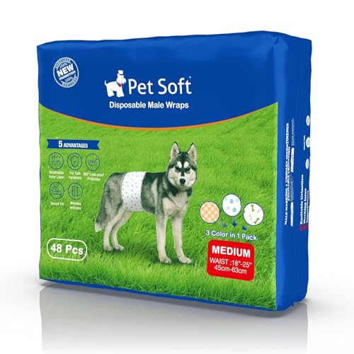 犬 おむつ 男の子用マナーベルト 48枚入り 高吸収性 ズレない 漏れにくいおむつウェア お漏らし対策 高齢犬介護 マーキング防止 消臭衛生 蒸れなく快適 腹巻風おむつカバー (M)