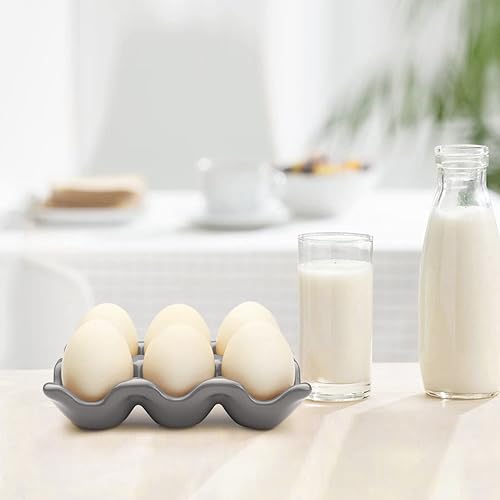 Miniatura 4 de Flexzion Bandeja de cerámica para 6 tazas, media docena de huevos de porcelana, contenedor organizador de almacenamiento decorativo para servir