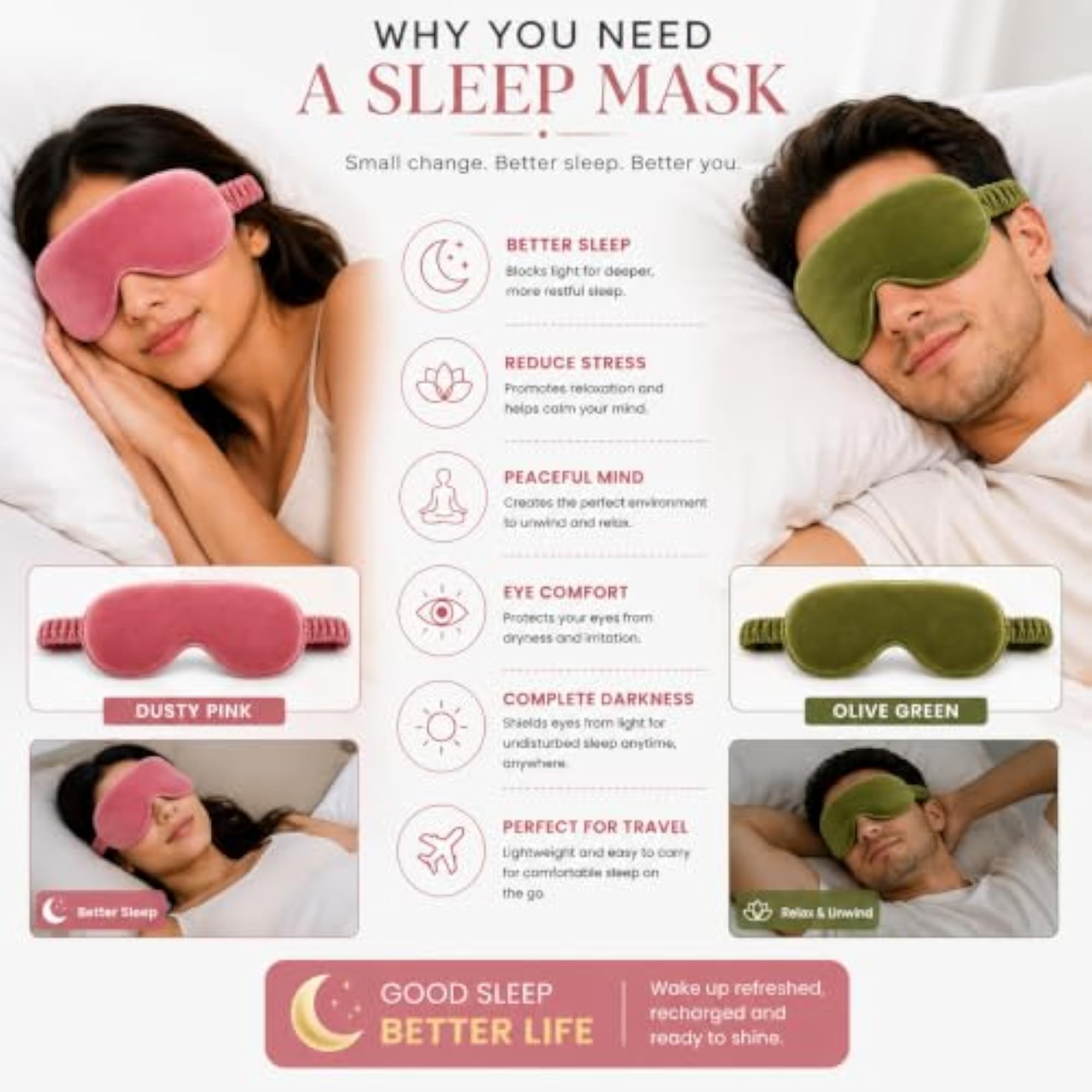 Eye Sleep Mask for Men & Women Soft Light Blocking Adjustable Strap