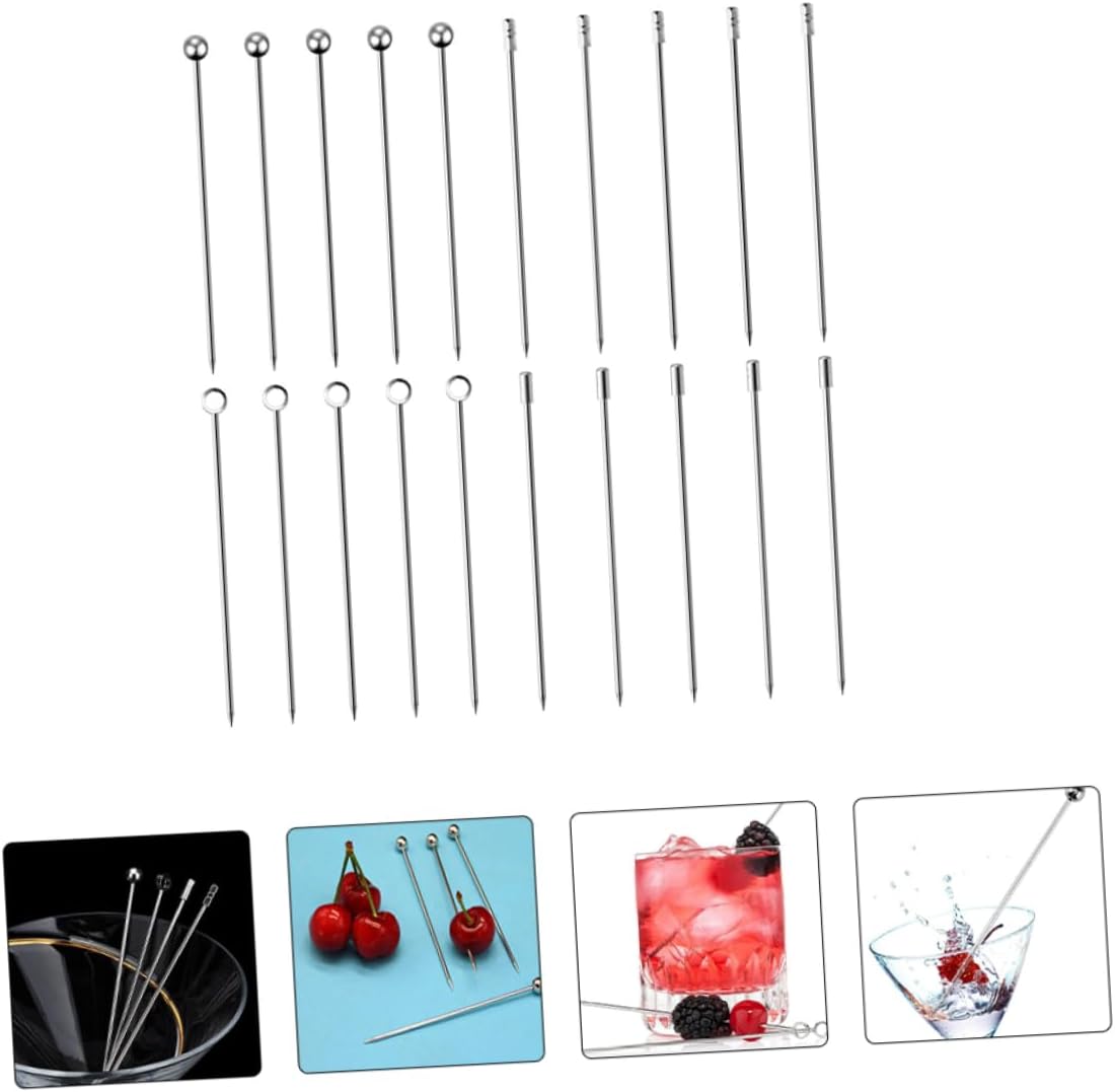 20pcs Cocktail Picks Fruit Sticks Stainless Steel for Home Hotel Restaurant