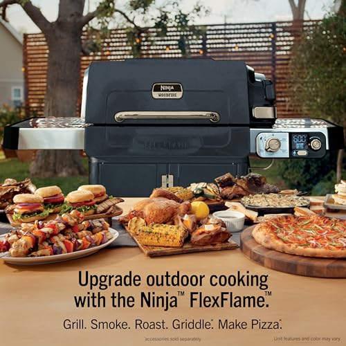 Image of Ninja FlexFlame Grill and Smoker | Electric and Propane Grill, Roaster, BBQ Grill | 5-in-1 Cooking System | 3 Burner | Digital Control | Outdoor Cooking, Griddle, Pizza Maker | Blue | PG301BL