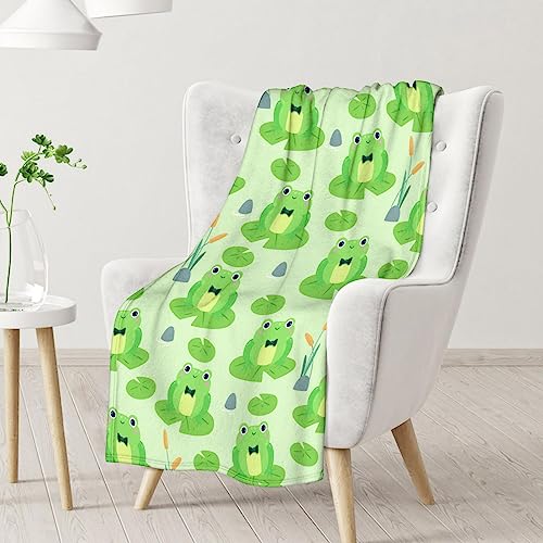 Frog Blanket Gifts - 60x80 Inches Cute Throw for Girls & Boys - Green Soft Fuzzy Blankets for Bed, Couch & Living Room