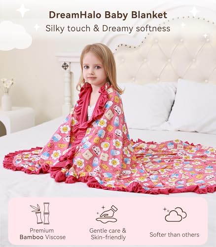 Image of Premium Baby Blankets, Soft Viscose from Bamboo Blanket for Girls, Nursery Crib Bedding Quilt for Newborn and Toddler, Ruffle Blanket Cooling for Hot Sleepers, 50''x50'' Pink Breakfast