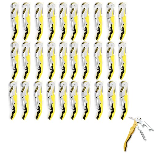 ApribotTiglie di Vino, Cavatappi Professionale Set Con Cerniere in Acciaio Inossidabile - Chiave per Camerieri del Ristorante, Sommelier, Baristi (Giallo, 30 Pezzi)
