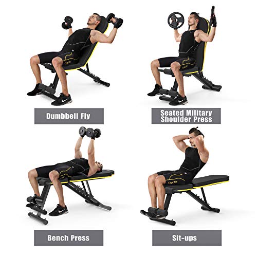 Figolo Workout Bench, Adjustable Weight Bench with Wider Backrest/Seat for Full Body Workout Home Gym Strength Training Press bench with Easy Folding [2021 New Version]