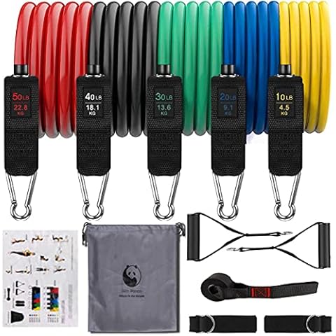 Slim Panda Resistance Bands,11 Pcs Exercise Bands Set Men Workout Bands with Handles Stackable up to 150 lbs,Fitness Tubes with Handles, Ankle Straps, Door Anchor and Carry Bag for Home Gym Exercise Cover