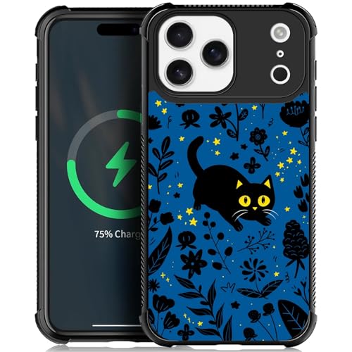 NONMY Magnetic for iPhone 17 Pro/iPhone 18 Pro Case, Compatible with MagSafe, TPU Bumper and Hard PC Pattern Back Case Floral Cat