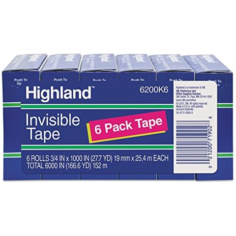 Highland 6200K6 Invisible Permanent Mending Tape, 3/4-Inch x 1000-Inch, 1-Inch Core, Clear, 6/Pack Cover