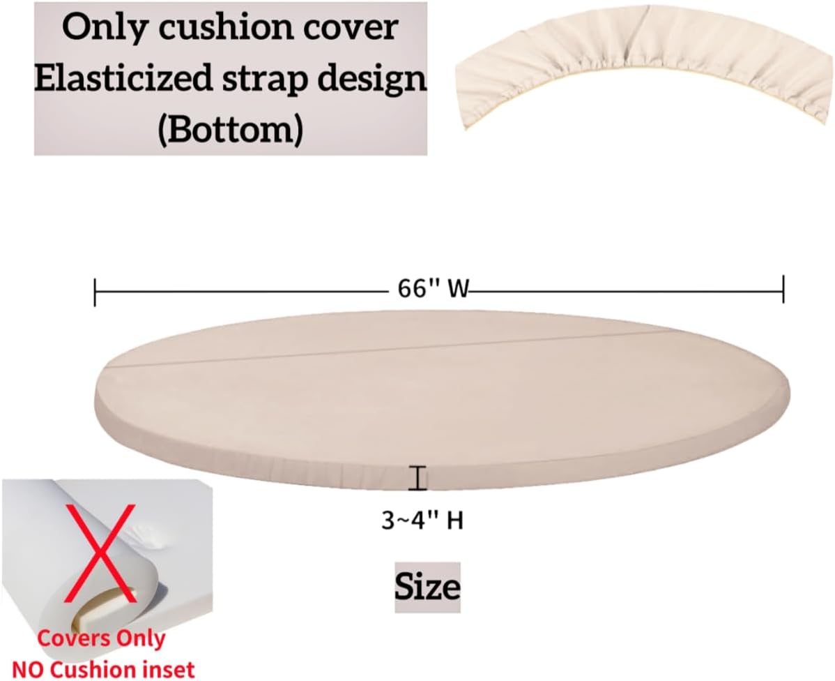 Outdoor Sunproof Waterproof Round Bed Cover, Replacement Patio Furniture Daybed Round Cushion Cover, Cover ONLY (Beige, 66in)