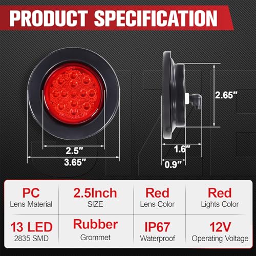 Image of 2.5 Inch 13 LED Side Marker Lights (Amber Len Amber Color) | Rubber Rings