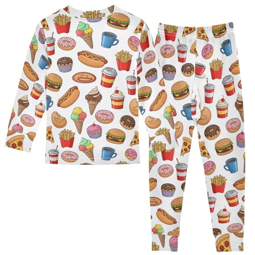 Pajama Sets Long Sleeve Fast Food Items Pattern Design Soft Comfy Sleepwear 2 Piece PJS 3-8T3