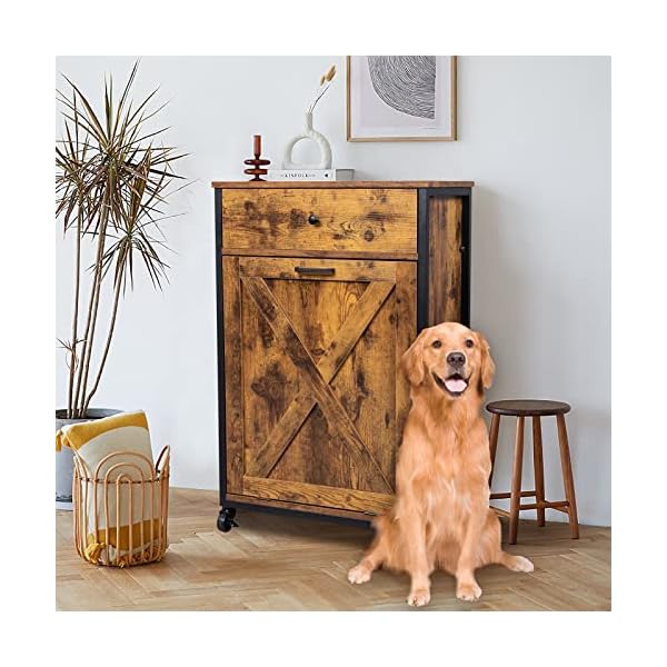 VINGLI Wood Tilt Out Trash Cabinet with Drawer, 10 Gallon Rustic Brown Trash Can Cabinet Tilt Out Barn Door Hidden Trash Can Kitchen Cabinet for Dinning Room, Living Room, Freestanding or Rolling VINGLI Wood Tilt Out Trash Cabinet with Drawer, 10 Gallon Rustic Brown Trash Can Cabinet Tilt Out Barn Door Hidden Trash Can Kitchen Cabinet for Dinning Room, Living Room, Freestanding or Rolling