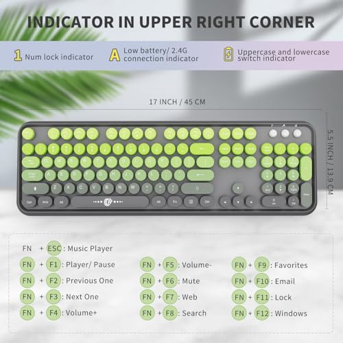 Image of Wireless Keyboard and Mouse Combo, 2.4G USB Cordless Round Keyboard and Mouse for Laptop Computer TV (102 Keys Matcha Green)