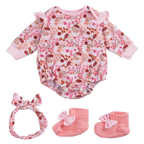 BABESIDE 3PCS Reborn Baby Doll Clothes for 17-22 Inch Dolls Baby Doll Outfit Accessories with Floral Pattern fit Reborn Baby Dolls Girl Boy Pink