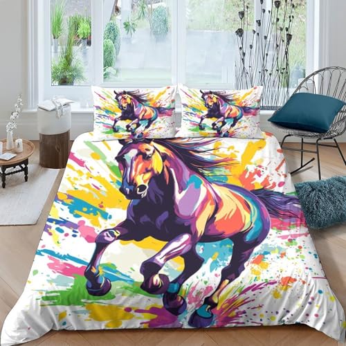 Idée cadeau ado parure de lit cheval 140x200 housse fermeture éclair - 4