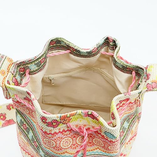 Bohemian Floral Canvas Crossbody Bag - Large Capacity Travel Shoulder Bag With Tassels and Drawstring for Daily Use and Vacation Matching4
