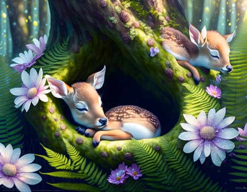 Toile faon endormi Meechi poster mural sans cadre 50 x 70 cm