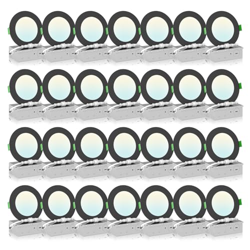 ALUSSO Led Recessed Lighting 6 Inch Dimmable 5 CCT 24 Pack, Dimmable Recessed Lights 2700K/3000K/3500K/4000K/5000K Ultra-Thin Led Recessed Lighting Recessed Lighting with Junction Box 12W 1100LM Black