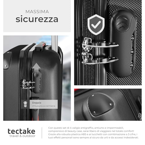 TecTake® Set Valigie Pucci, Set di Valigie con Rotelle Girevoli a 360°, Beauty Case Incluso, Trolley da Viaggio, Serratura di Sicurezza, Adatto per Tutti i Tipi di Viaggi - Nero - 5