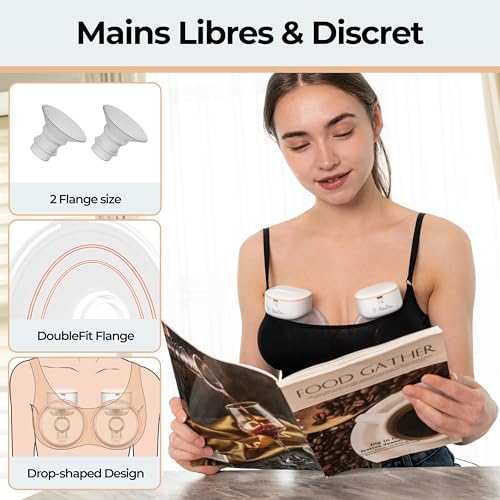 2 Sacaleches Electricos - Sacaleches sin BPA - Extractor de leche materna Manos Libres Silicona - Batería De Larga Duración 12 Niveles y 4 Modos – Bridas de 24 mm + 2 inserciones bridas (19/21 mm) - imagen 6