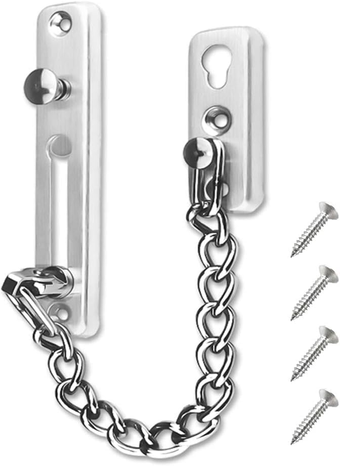 1set Chain Door Guard Lock，Door Chain Locks with Safety Spring Anti-Theft Press Latch,Chain Locks for Inside Door and Extra Front Door Lock, Brushed Nickel ，Stainless steel
