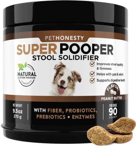 Pet Honesty Super Pooper - Digestion & Health Supplement for Dogs - Stool Solidifier, Diarrhea & Bowel Support, Fiber, Probiotics, & Digestive Enzymes (90 Count)