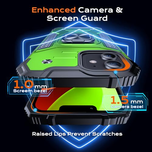 Image of Anqrp Heavy Duty Case for iPhone 12 Mini Case with Enhanced Ring Holder Grip Stand, Military Grade Shockproof Rugged Drop Protective Silicone Hard Slim iPhone 12 Mini Phone Case Cover,Spring Grass