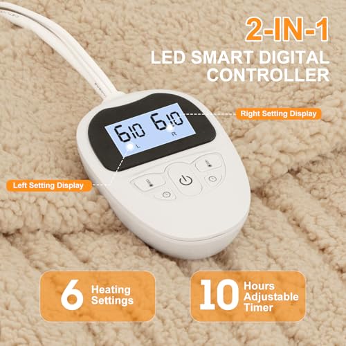 Electric Blanket King Size Single Control - 100"X90" Soft Double Sided Sherpa Heated Blanket with 6 Heating Levels & 10 hrs Timer Settings, Washable & ETL Certified for Bed, Beige
