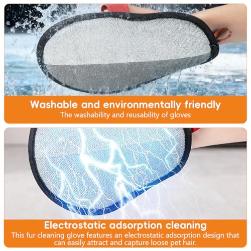 Image of Qpets Pet Hair Removal Glove, Static-Enhanced Pet Hair Removal Mitt with 5-Finger Design, Reusable Grooming Mitt Cleaning Glove for Furniture, Carpets, Car Seats for Dogs Cats (22x18.5x14.5cm)