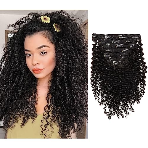 Loxxy Clip in Curly Hair Extensions 16inch Real Human Hair for Black...