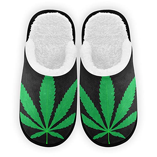 Dussdil Marijuana Leaf House Slippers Gren Leaves Home Spa Slippers Memory Foam Closed Toe Slipper Non Slip for Hotel Bedroom Travel Shoes Women Men M