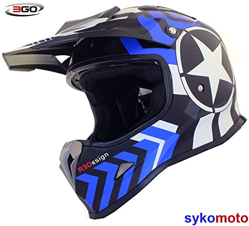 3GO Helmets X15 Casco MX, Infantil, Azul y Negro, XS (53-54 CM)