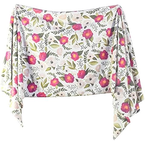 Extra Soft Knit Swaddling Receiving Blanket Fuchsia Florals by Village Baby Cover