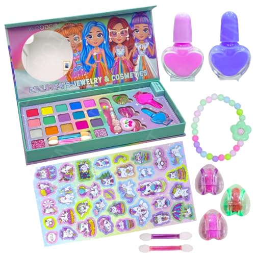 Image of PLUSPOINT Unicorn Makeup Kit for Girl, Washable Makeup Set for Girls, Makeup Set for Kids, Girl Toys Children Play Makeup Kit with Folding Case Birthday Gifts for Girls Age 4 5 6 7 8 Year Old