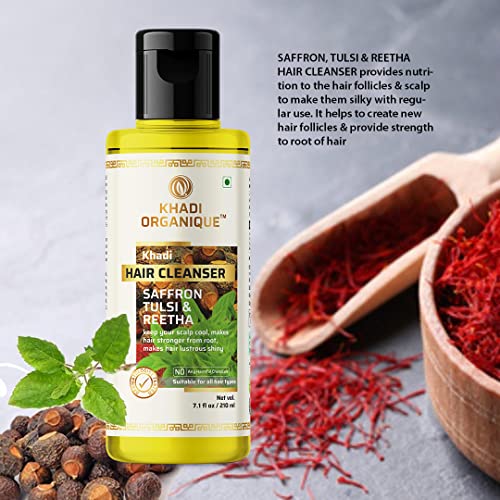Image of Khadi Organique Saffron Tulsi & Reetha Hair Cleanser Shampoo - 210 ml (Pack of 1)
