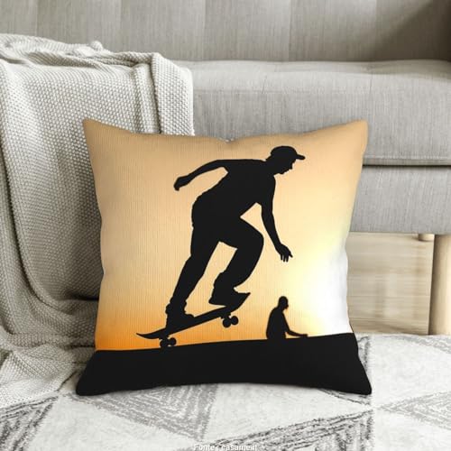 Housse de coussin velours côtelé doux imprimé skateboard fermeture éclair - 2